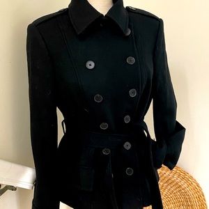 J Peterman Company Ladies Black Wool Belted short waisted Duffle Coat